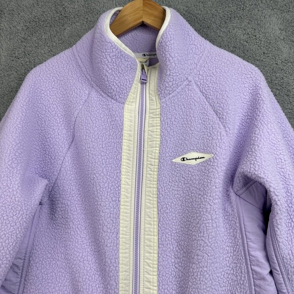 Champion Womens Fleece‎ Jacket Lilac Sherpa Plush Large Zip Front Logo $70 - Picture 2 of 14